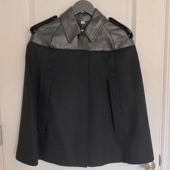 Burberry Wool Cashmere Leather Wilmington Cape Size 2